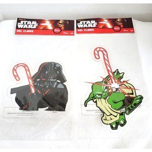 LFL Star Wars Christmas gel Window clings Yoda & Darth Vader with candy canes